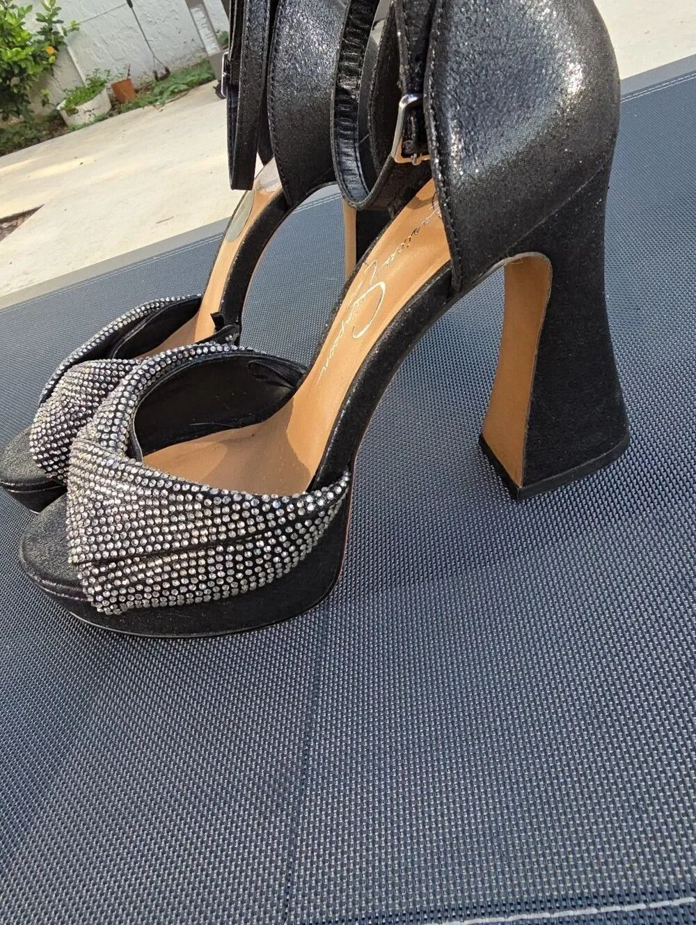 Jessica Simpson Black Rhinestone Platform Sandals - Size 7
